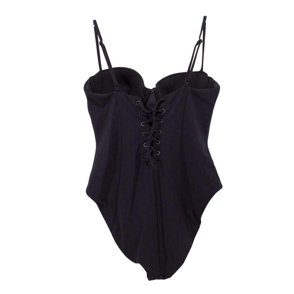 Onia Black Textured Underwire Lace Up Corset One Piece Swimsuit Bodysuit Beach - Picture 2 of 7